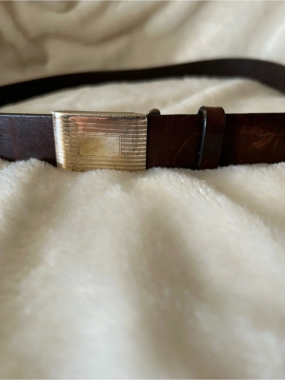 Vintage J. Crew brown genuine leather no hole ratchet belt men's M classic